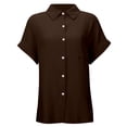 thumbnail image 5 of Womens Short Sleeve Tops Button Down Lapel Shirts for Women Side Split Solid Color Summer Tees with Pocket Gifts for Mom, 5 of 7