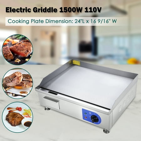 Yescom 24" 1500W Countertop Electric Griddle Stainless Steel Adjustable Temp Control Commercial Restaurant Grill