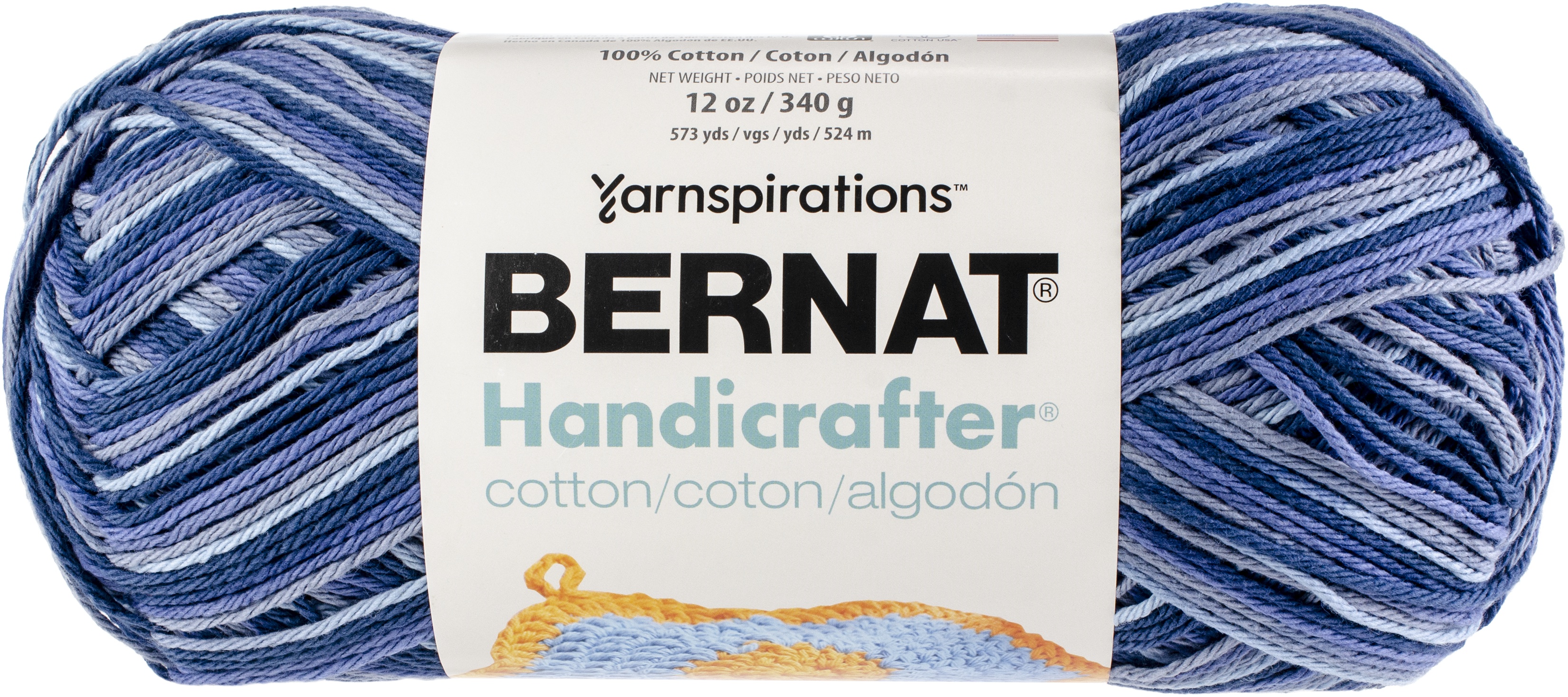Bernat Handicrafter Cotton Yarn, Gauge 4 Medium Worsted, Blue Camo