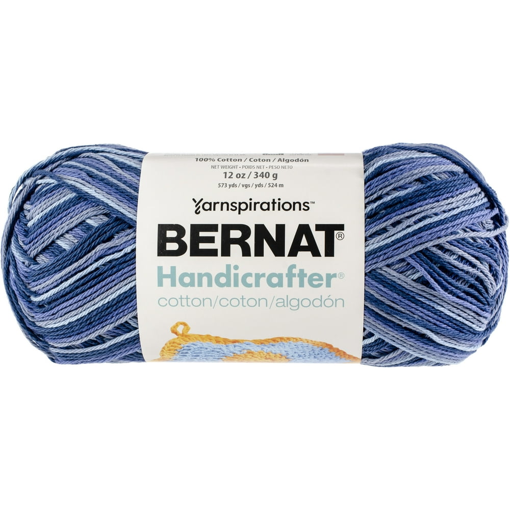 Bernat Handicrafter Cotton Yarn, Gauge 4 Medium Worsted, Blue Camo