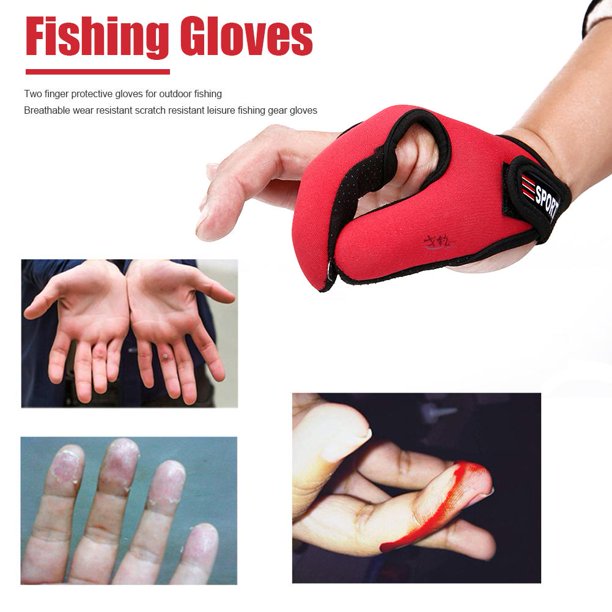 Guantes de pesca Protector Dos dedos Anti-corte Guantes para aparejos al aire libre (Rojo) Tmvgtek pescar