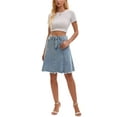thumbnail image 2 of INSPIRE CHIC Women's Denim Skirt A Line High Waist Flared Raw Hem with Pockets Casual Jean Skirts M Light Gary Blue, 2 of 6