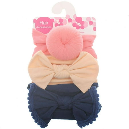 

3Pieces Baby Nylon Bowknot Headbands Hair Bow Elastics for Baby Girls Newborn Infant Toddlers Kids(Pink+Apricot+Blue)
