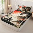 thumbnail image 2 of Metsweet Animal Dragon Zipper Full Size Comforter Sets with Fitted Sheet and 2 Pillowcases, Japanese Samurai Zipper Bedding Set, Black Red White,4pcs,Black Reversible, 2 of 6