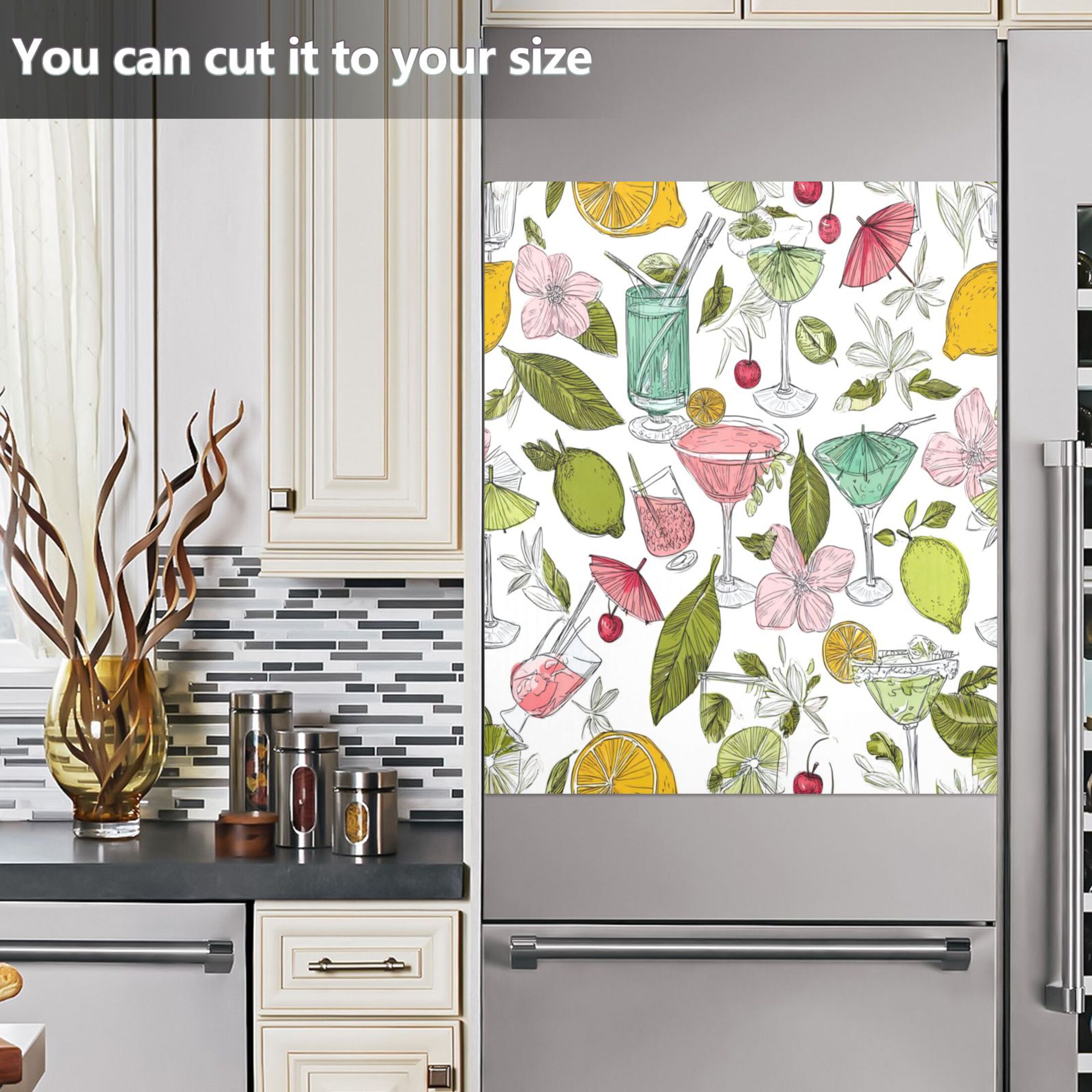 IAUYY Magnetic decorative sticker - 23x26 Inch PVC Refrigerator Decorative Cover, Removable DIY Art for Kitchen Appliances Cocktail