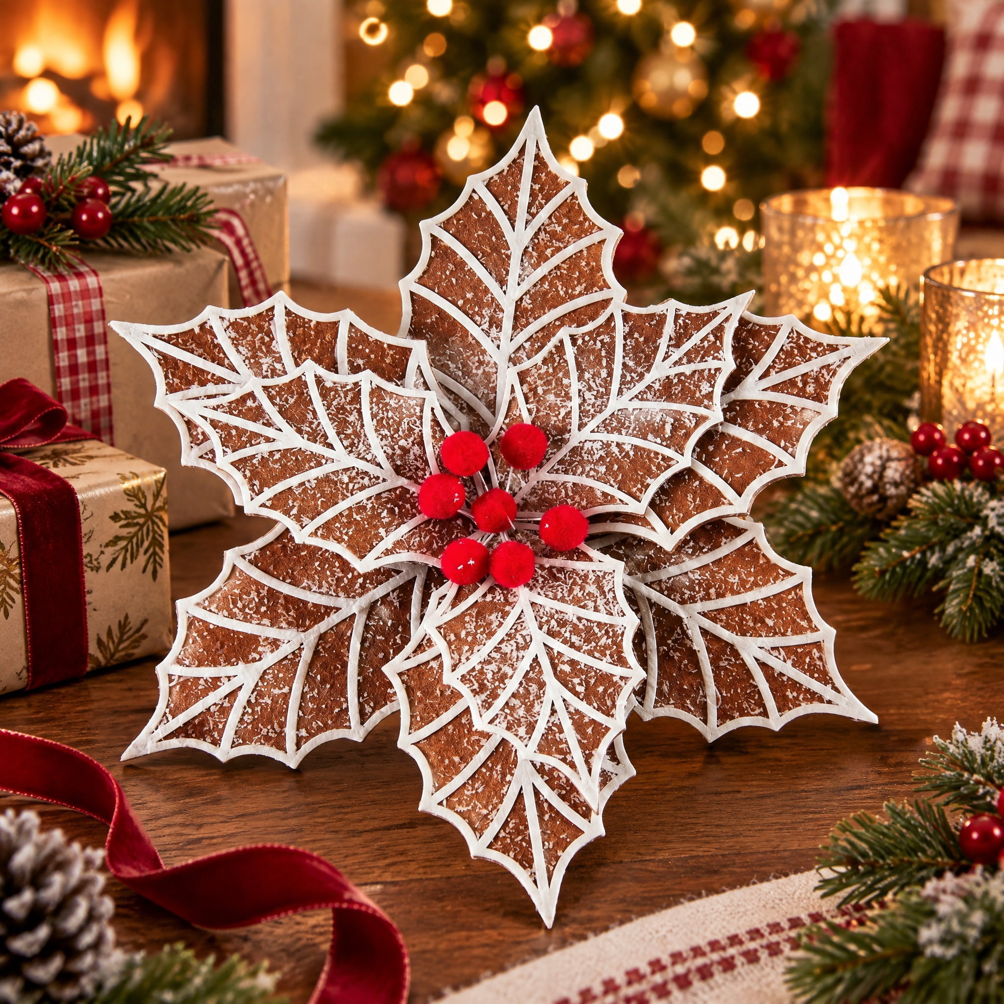 Multicolor Deluxe Gingerbread Poinsettia Clip Christmas Ornament, 12", by Holiday Time