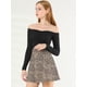 thumbnail image 2 of Falda Corta Acampanada Cintura Alta Cierre Botón Gamuza Sintética Mujer Beige-Leopardo M, 2 of 6