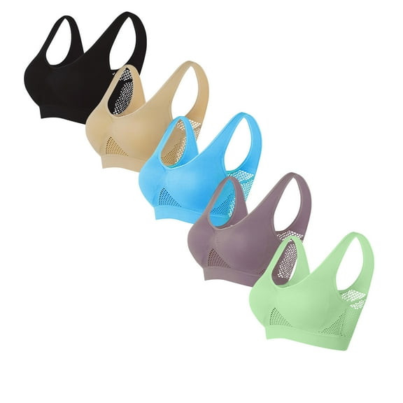 ylioge 5 Pack Plus Size Sports Bras for Women No Underwire S-5X Push Up Bralettes Pullover Breathable Support Everyday Workout Tshirt Underwear Bra