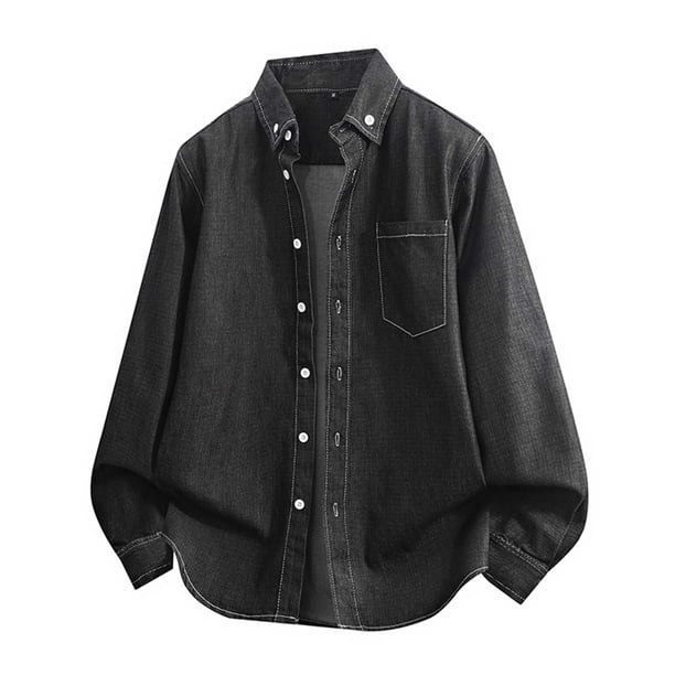 Blusa y camisa de manga larga con cuello vuelto para hombre, blusa informal a cuadros a la moda con botones y cuello vuelto, blusa de poliéster para hombre