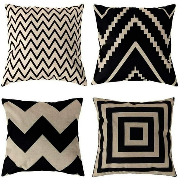 Ryan; Square Decorative Throw Pillows Cushion Covers Black& Beige Stripes Modern Geometry Print Home Pillowcases 18 X 18 Inch,4 Pack(Stripe -1)