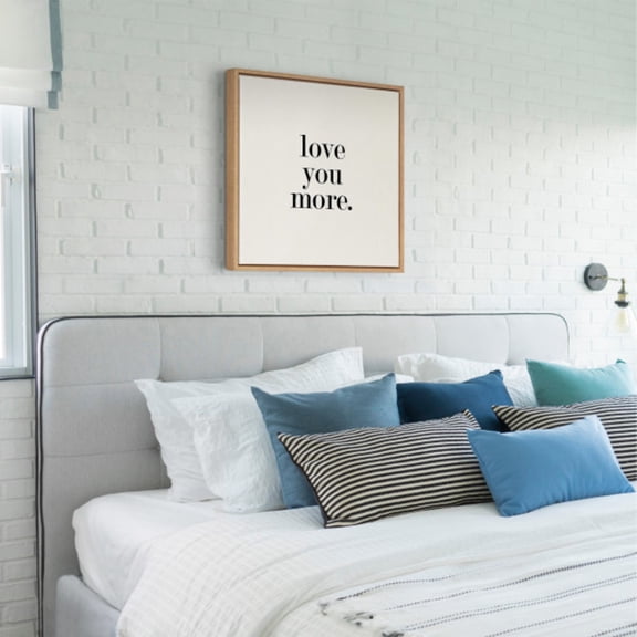 Kate and Laurel Sylvie Love You More Flinen Framed Canvas Wall Art by Maggie Price of Hunt and Gather Goods , 22x22 Natural, Simple Romantic Art for Wall