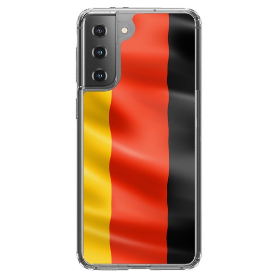 DistinctInk Clear Shockproof Hybrid Case for Galaxy S21 5G (6.2" Screen) - TPU Bumper, Acrylic Back, Tempered Glass Screen Protector - Germany Waving Flag
