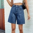 thumbnail image 5 of Womens Jean Shorts Knee Length Trendy Y2k High Waisted Wide Leg Casual Summer Shorts with Pockets Dark Blue L, 5 of 8