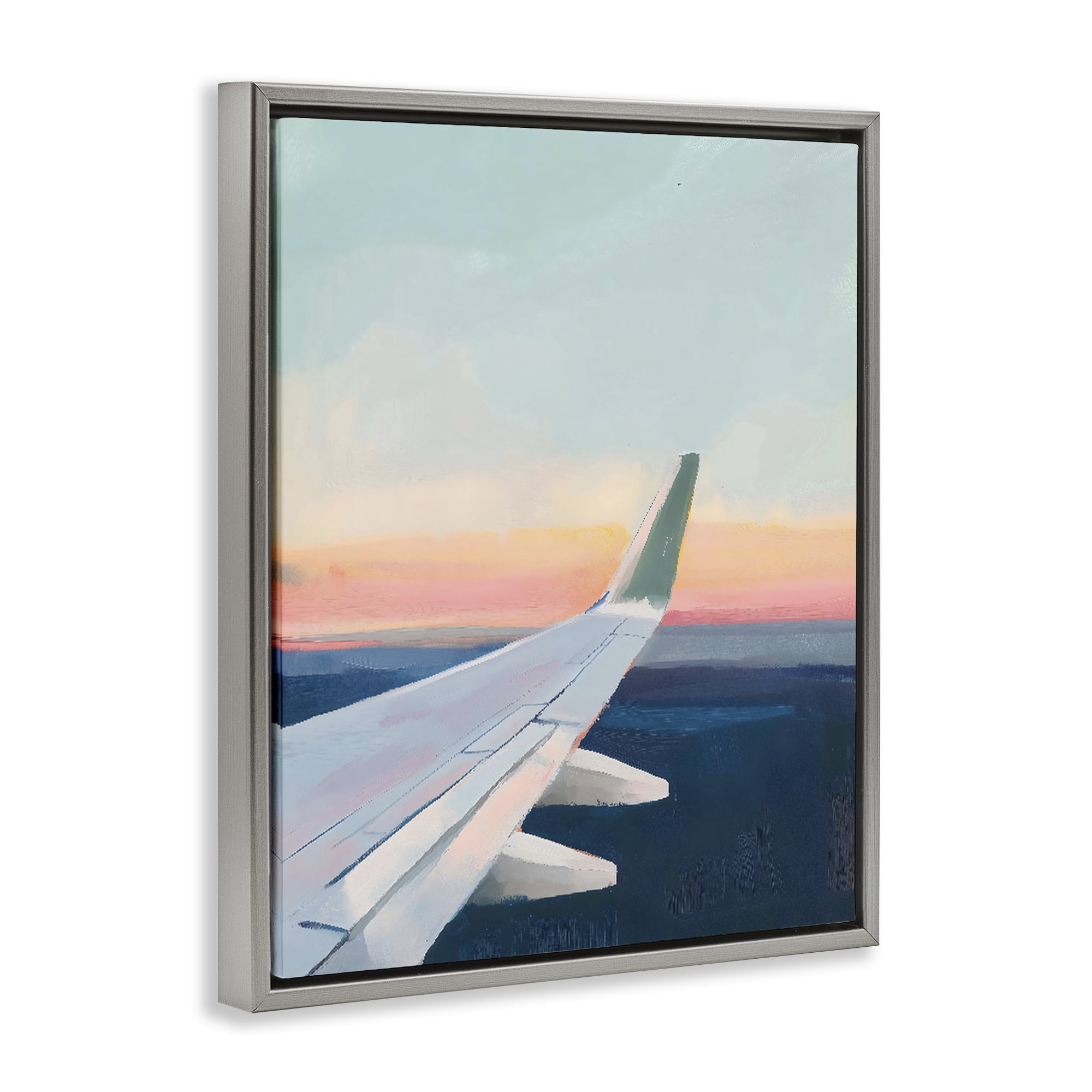 Stupell Industries Airplane Wing Sunset Gray Framed Floater Canvas Wall Art, design by The Prints Vibe