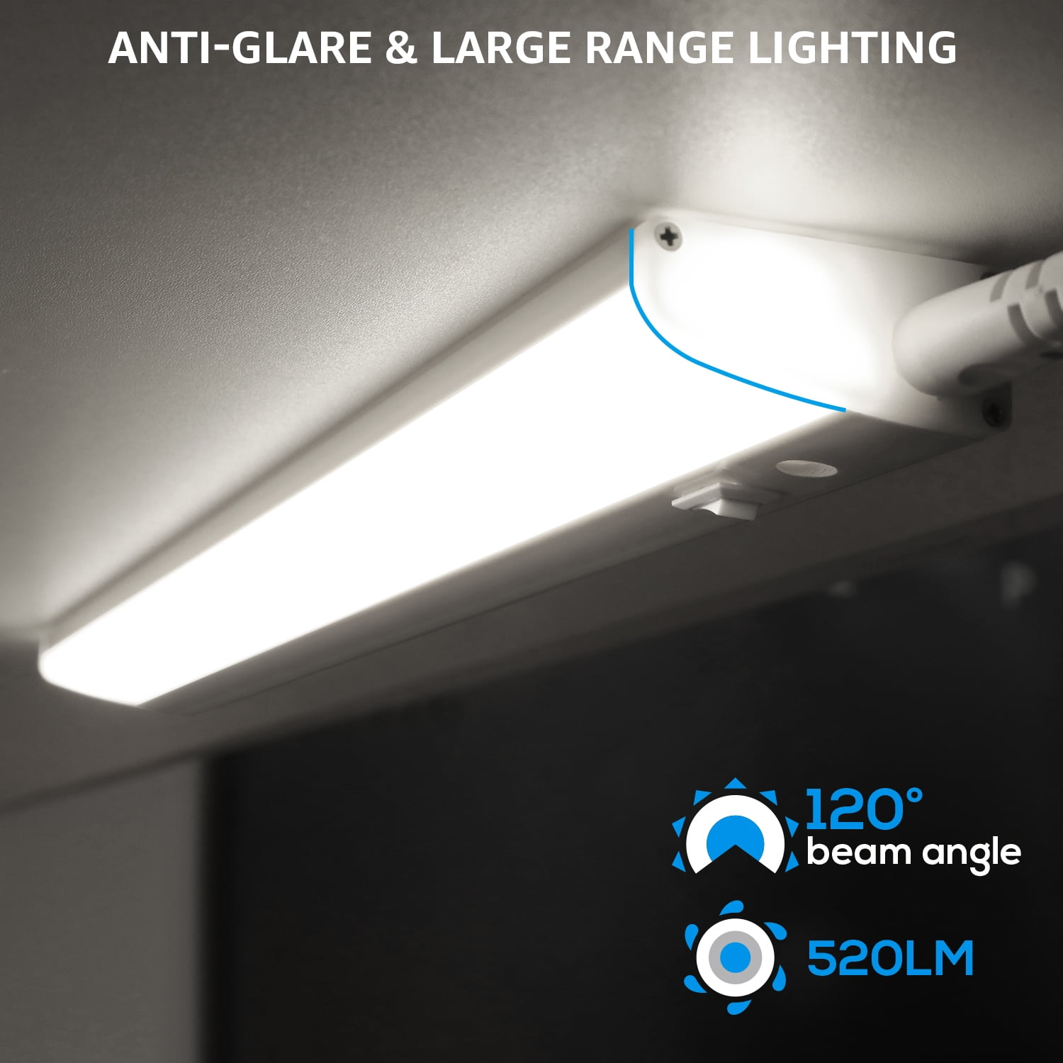 4 Pack 16" LED Under Cabinet Lighting, Linkable LED Counter Light, LED Closet Lighting, ETL Listed, Plug in, 4000K Cool White (Included 1*Power Cord)