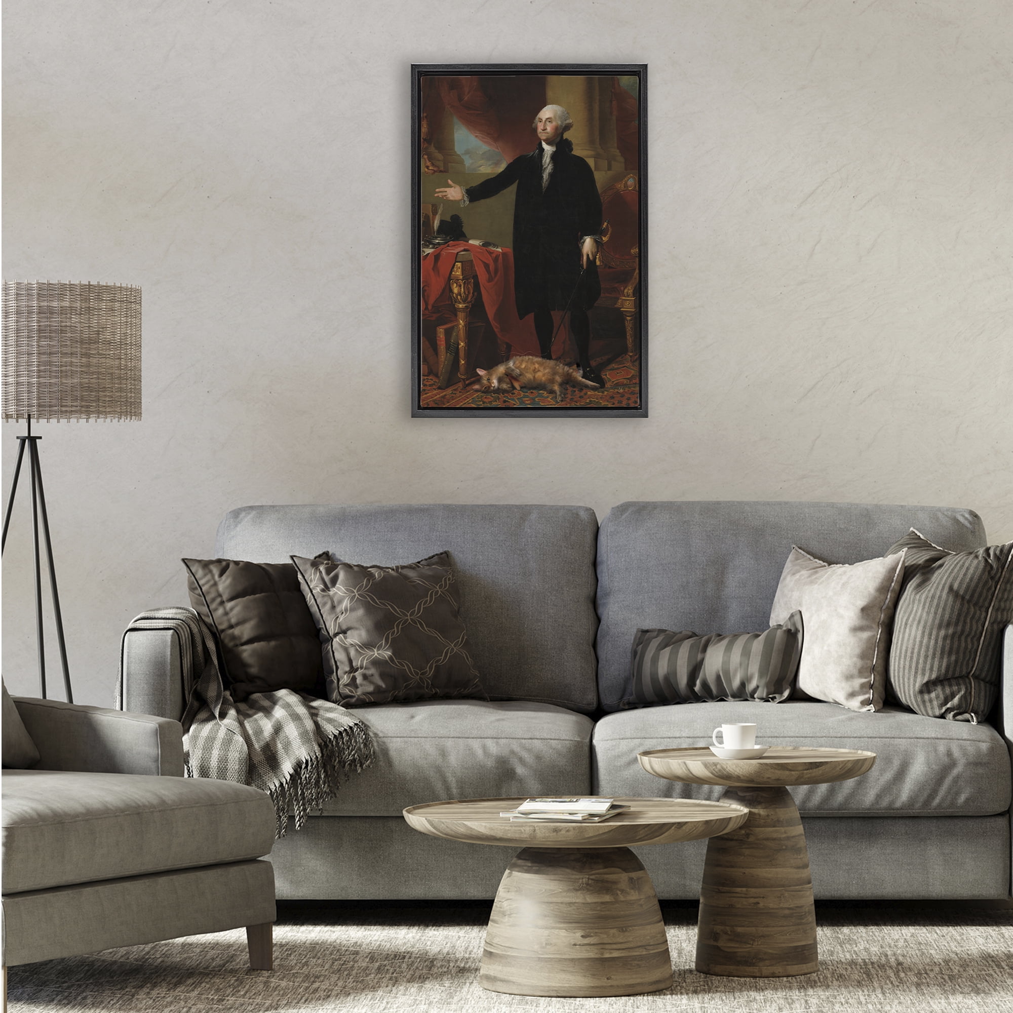 Stupell Industries Purrsuit Of Liberty Historical Cat Black Framed Floater Canvas Wall Art, design by Sarah Adams