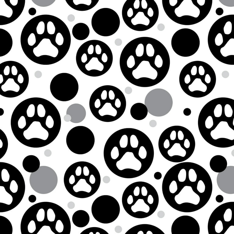 Paw Print Dog Cat White on Black Premium Gift Wrap Wrapping Paper Roll