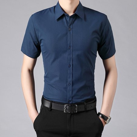 

KDJ Mens Summer Short Sleeve Solid Color Shirts Business Fashion Casual Dress Shirts