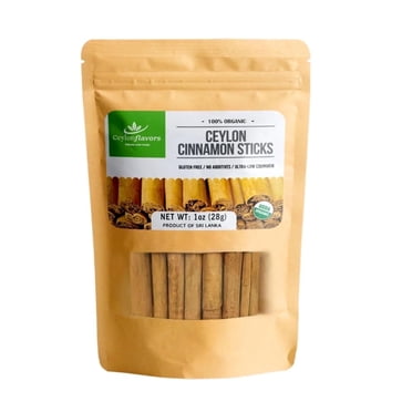 Organic Ceylon cinnamon sticks 3" (1 oz), True Cinnamon, Premium Grade, Harvested & Packed from a USDA Certified Organic