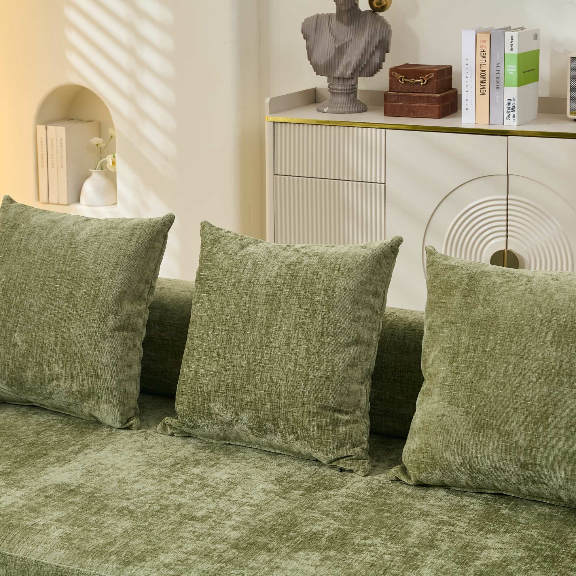 Yoneston 78.8" Convertible Chenille Sleeper Sofa, Modular Multi-Functional Floor Sofa Bed with Pillows for Living Room, Bedroom, Green