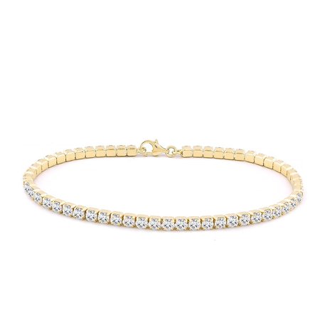 - Sterling Silver 3MM Round Cubic White Cubic Zirconia Tennis Bracelet In Rhodium & Gold Plated, 7.5 Inches