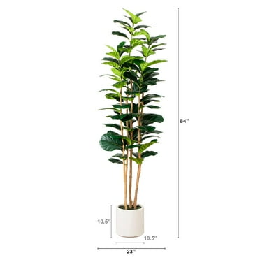 Nearly Natural 7ft. Artificial Fiddle Leaf Tree in Decorative White Planter