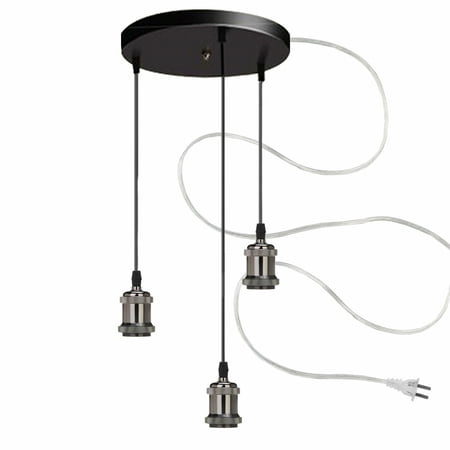 

FSLiving 3 Lights Ceiling-Mounted Swag Pendant Light with 15ft Plug in UL Cord Island Chandelier Hanging Ceiling Light Accent Lighting Positioned to Accent the Artwork Mantel - Black Pearl