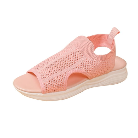 ShiShine Women's Knit Slip On Sandals Arch Support Comfortable Open Toe Walking Sandals Lightweight Thick Soled Athletic Sandals