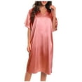 thumbnail image 2 of BONIXOOM Womens Dresses Multi-theme Casual V-Neck Tab Short Sleeve Chemise Dress Solid Pink Dresses, 2 of 7