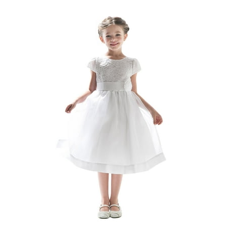 Efavormart Attractive Lace and Mirror Organza Dress with a Satin Blossom Birthday Girl Dress Junior Flower Girl Wedding Girls