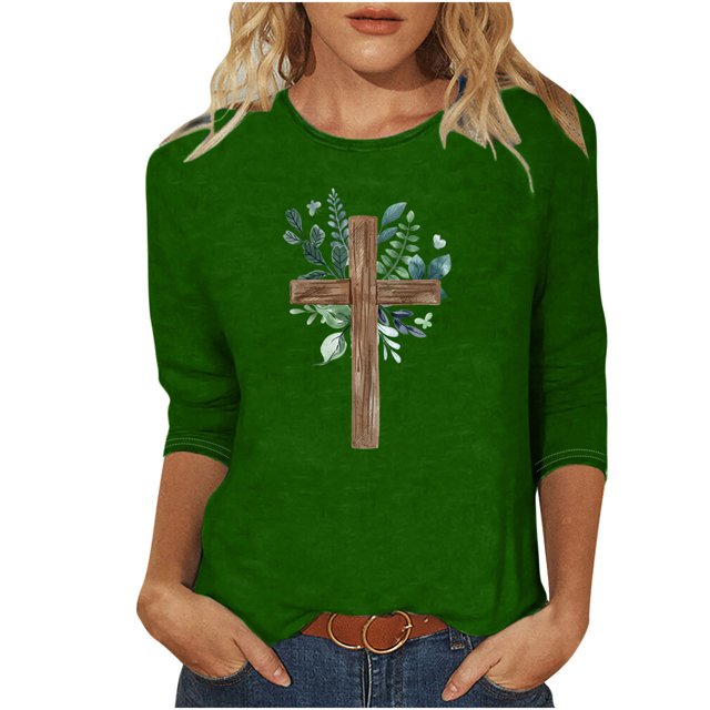 Chemisier pour Femmes T-shirt Imprimé pour Femmes Blouse à Manches 3/4 Col Rond Hauts Décontractés