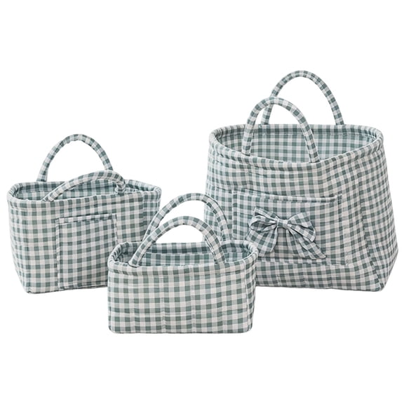 3PC Gingham Storage Baskets with Handles, Fabric Storage Basket Set for Organizing Books Towels Clothes Closet Shelf, Farmhouse Plaid Bins for Office