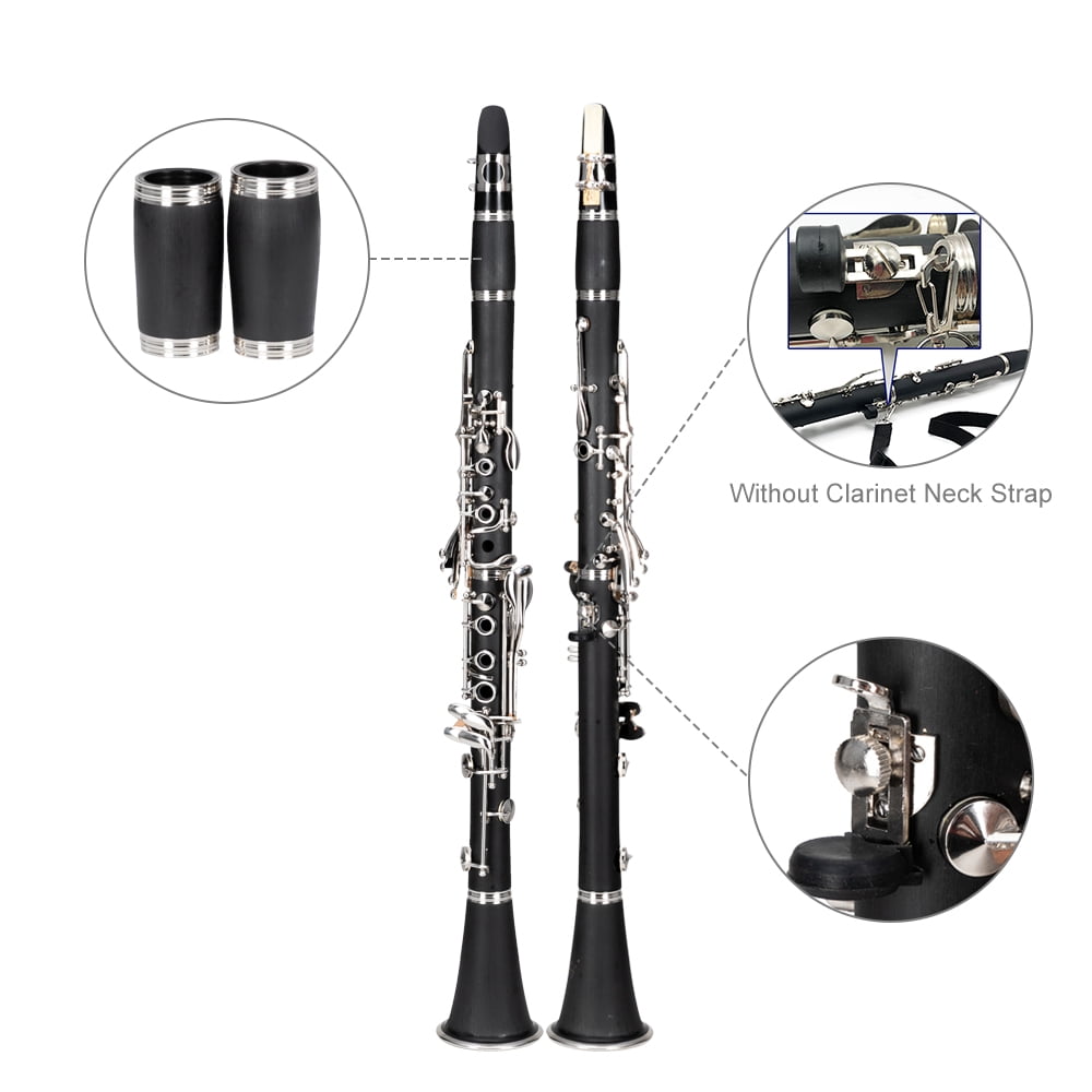 17 Keys Flat B Black Clarinet with Two Mouthpieces Connector for Beginner Student