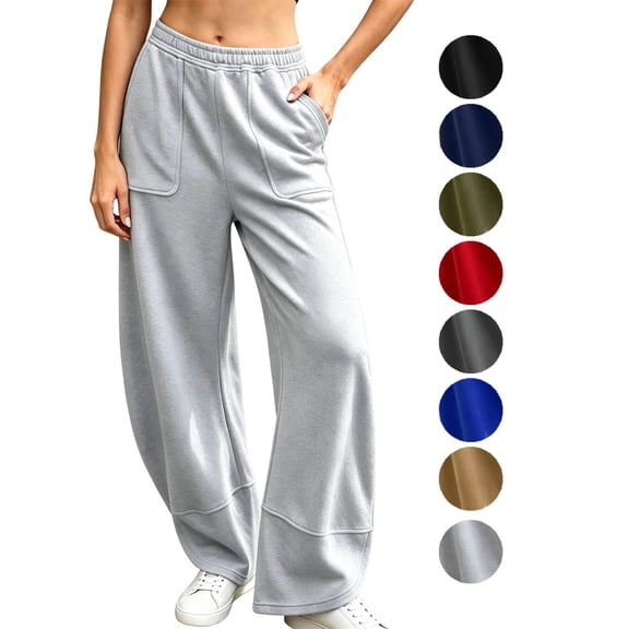Women's Sweatpants Wide Leg Lounge Pants Elastic Waist with Pockets Loose Fit Casual Bottoms for Fall Winter Daily Wear Soft Comfy