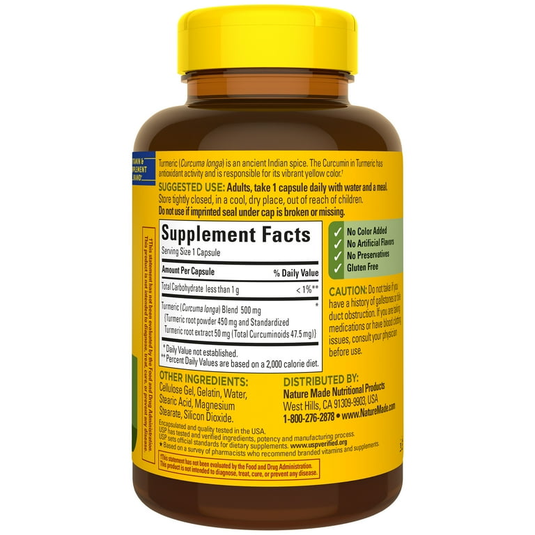 Nature Made Turmeric Curcumin 500mg, Antioxidant Benefits, Herbal 
