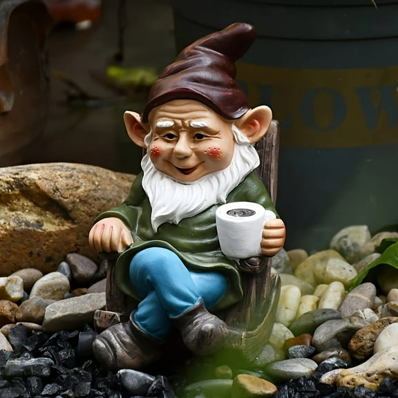 Whimsical Tirifer Drinking Coffee Garden Gnome Statue - Handcrafted Sculpture Figurine for Outdoor Decoration - Unique