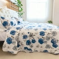 thumbnail image 5 of Beartech Floral Quilt Set Queen Size Blue White Flower Quilt Lightweight Reversible Microfiber Bedspread Coverlet Bedding Set, 5 of 8