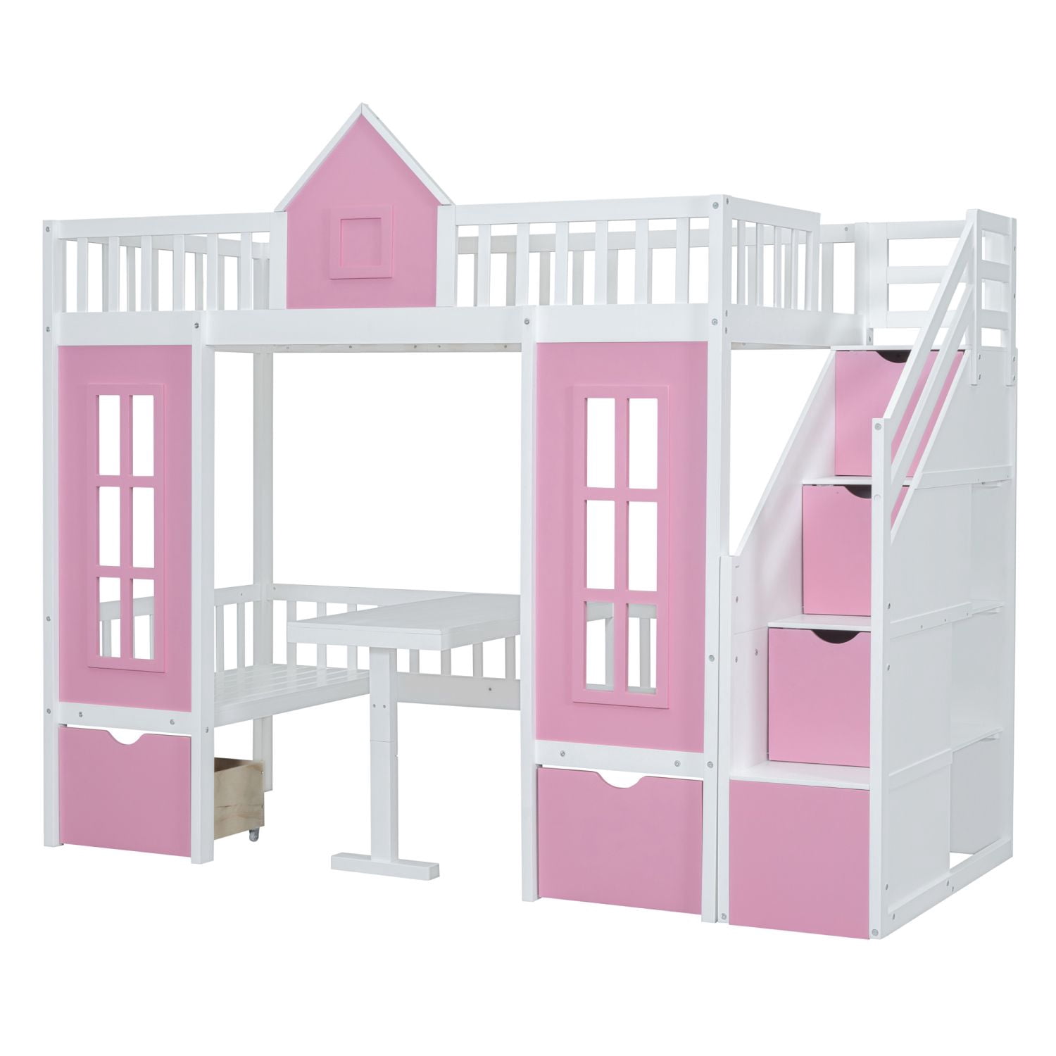 Twin-Over-Twin Bunk Bed with Changeable Table, Convertible Wood Bunk Bed with Desk, Space-Saving Bedroom Furniture for Kids