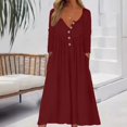 thumbnail image 3 of SMihono Deals Women's Boho Solid Long Sleeve Maxi Dress Button Up Casual Loose Henley Neck Spring Vacation Dresses with Pockets Wine 8, 3 of 8