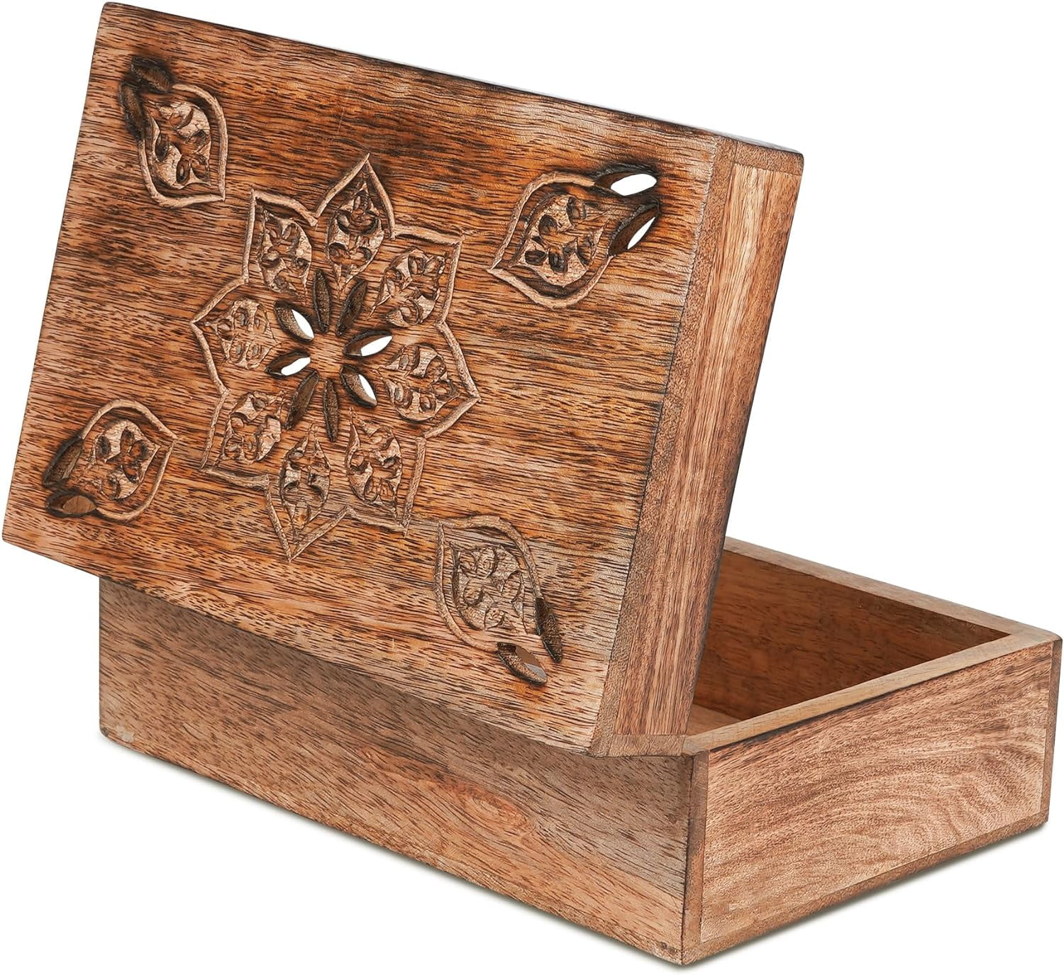 Mela Artisans Handcrafted Mango Wood Keepsake Box, Wood Decor Box, Burnt Mango, 9"x6"x3.5"