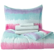 Dream Factory Tie Dye Stripe Twin 5 Piece Comforter Set, Polyester, Microfiber, Pink, Purple, Multi, Child, Unisex