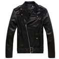 thumbnail image 5 of Spring Men's Long Sleeves Cable-stayed Zipper Leather Solid Color PU Coat, 5 of 5