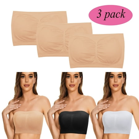

FOCUSSEXY 3-Pack Strapless Tube Tops for Women with Built-in Bra Causal Strapless Basic Sexy Tube Top