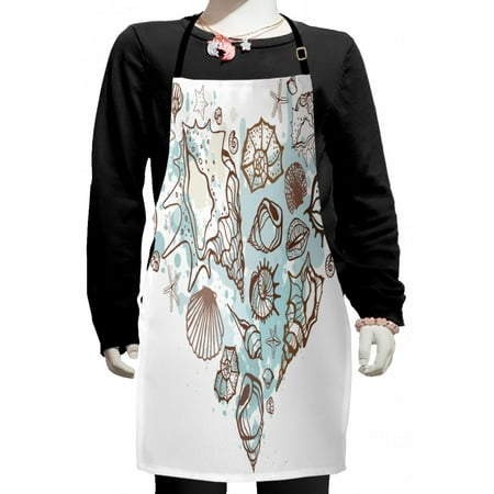 

Nautical Kids Apron Hand Drawn Seashells Scallop Starfish Whelk Ocean Underwater Life Theme Boys Girls Apron Bib with Adjustable Ties for Cooking Baking Painting Brown Warm Taupe Teal by Ambesonne