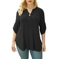 thumbnail image 3 of VERABENDI Women's Plus Size Tops 3/4 Sleeve Tunic Shirts A Buckle Decoration V-Neck Blouses,M-4XL, 3 of 6