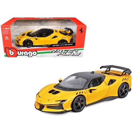 Ferrari SF90 XX Stradale Yellow with Black Top "Race and Play" Series 1/24 Diecast Model Car by Bburago