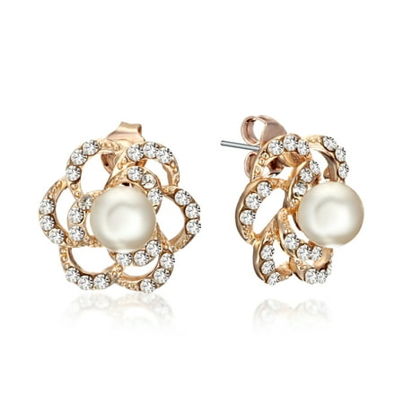 rose stud earrings gold gemini swarovski filled pearl crystal gifts walmart