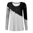 thumbnail image 2 of ICHUANYI Women's Tops Trendy Long Sleeve Henley T Shirts Printed Scoop Neck Ribbed Knit Basic Shirts Button Slim Fit Tees, 2 of 4