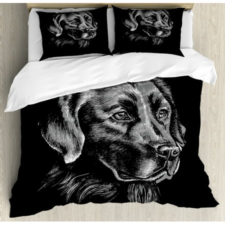 Labrador Duvet Cover Set King Size Artsy Sketch Portrait Of