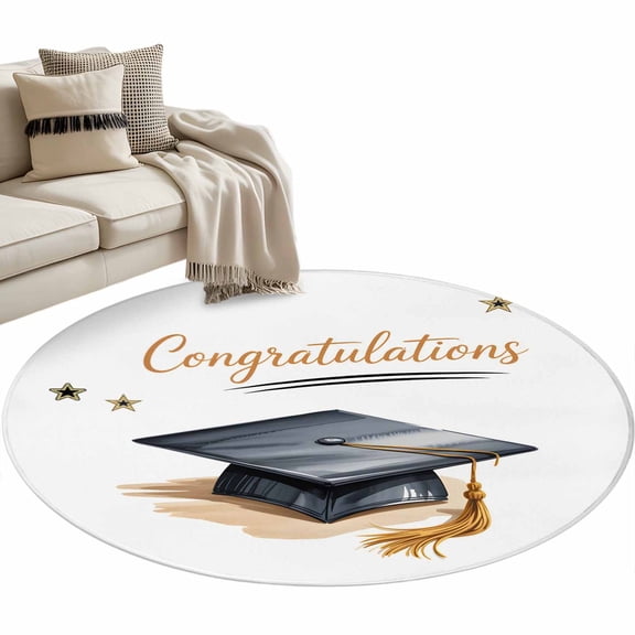 Round Rugs 3 Ft, Congratulation Hat Non Slip Area Rugs for Kitchen Bedroom Entryway, Modern Abstract Art Celebration Washable Carpet Runner Rug Floor Mats for Bedroom Home Decor